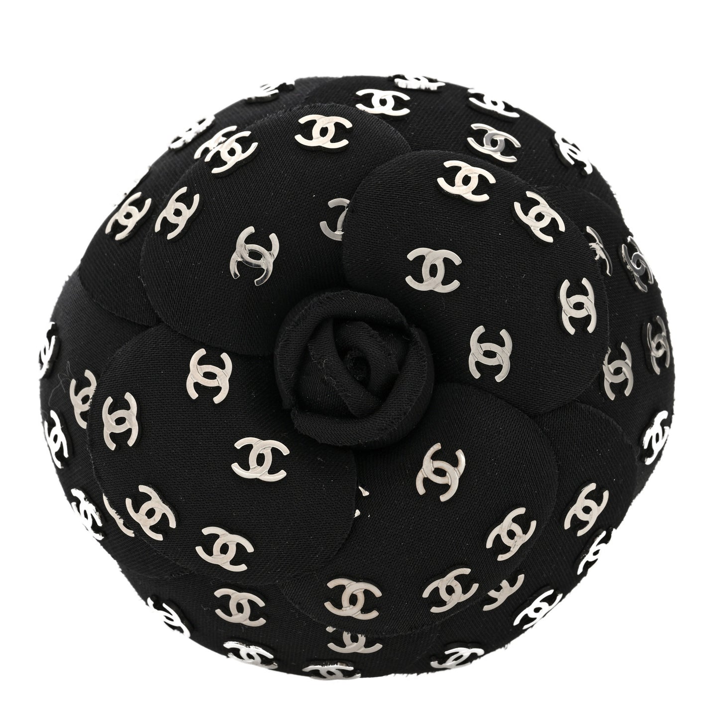 Satin CC Camellia Pin Brooch Black