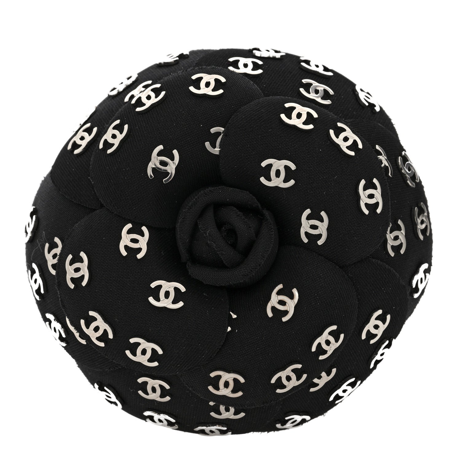 Chanel Satin CC Camellia Pin Brooch Black 1 of 4