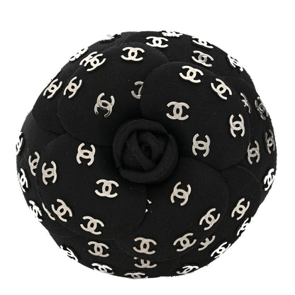 Chanel Satin CC Camellia Pin Brooch Black 1 of 4
