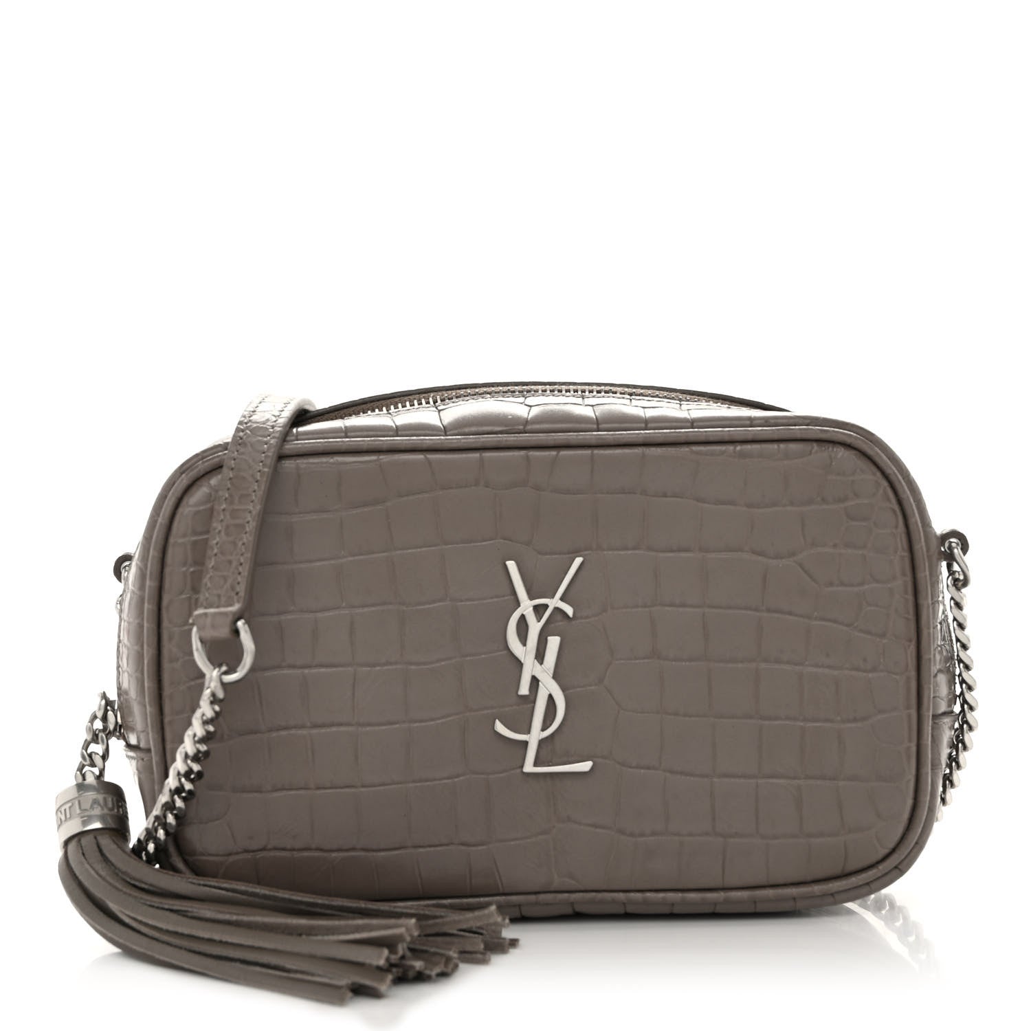 Saint Laurent Calfskin Crocodile Embossed Monogram Mini Lou Camera Bag Fog 1 of 9
