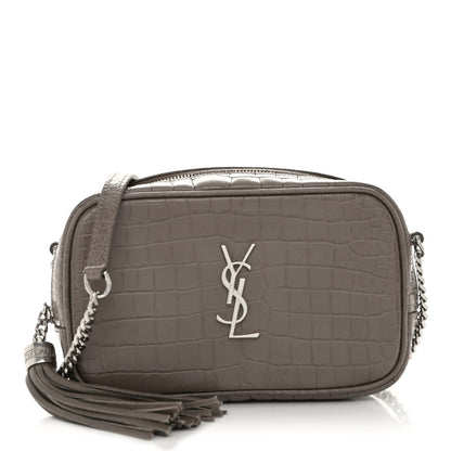 Saint Laurent Calfskin Crocodile Embossed Monogram Mini Lou Camera Bag Fog 1 of 9