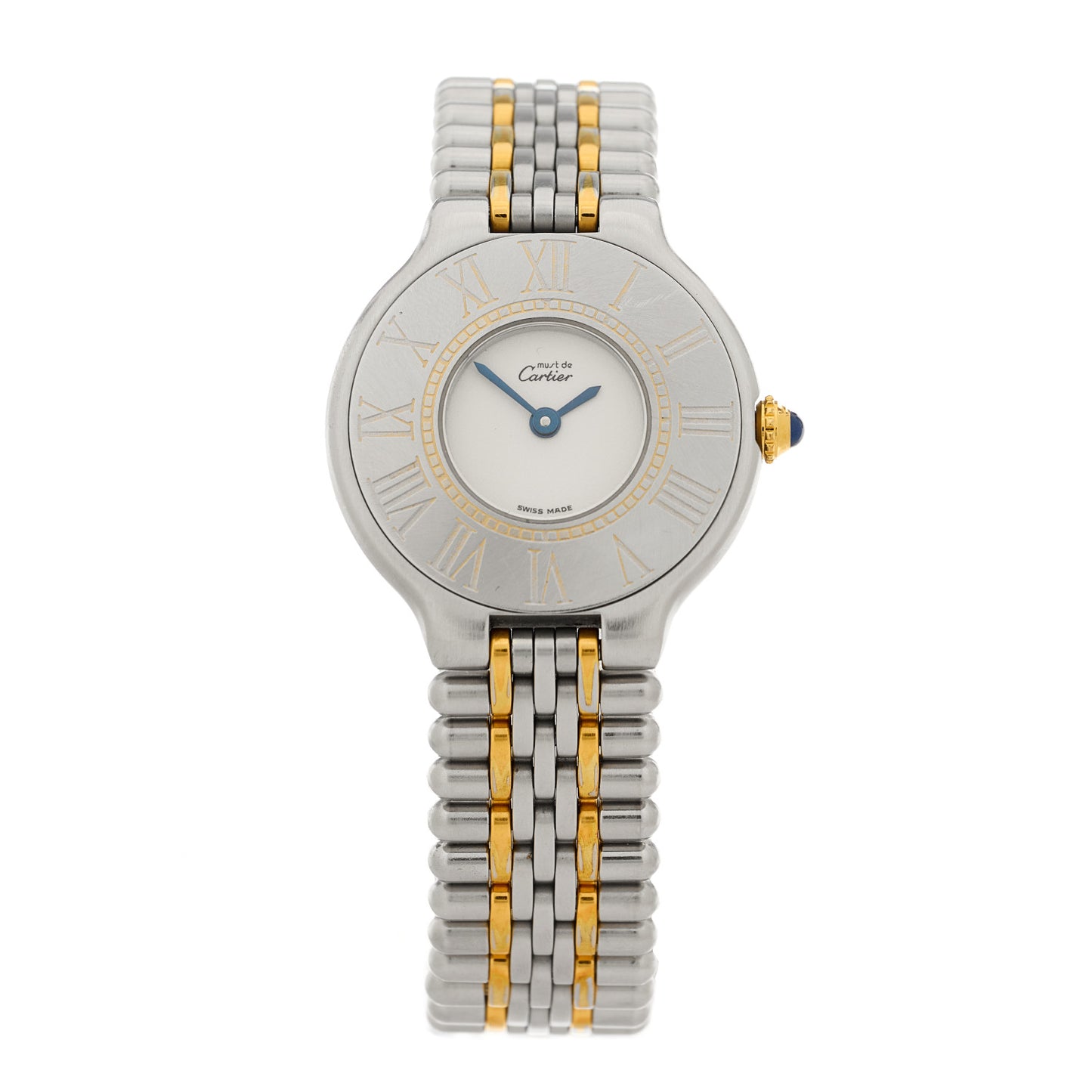 Stainless Steel 18K Yellow Gold 28mm Must De 21 Bullet Link Quartz Watch