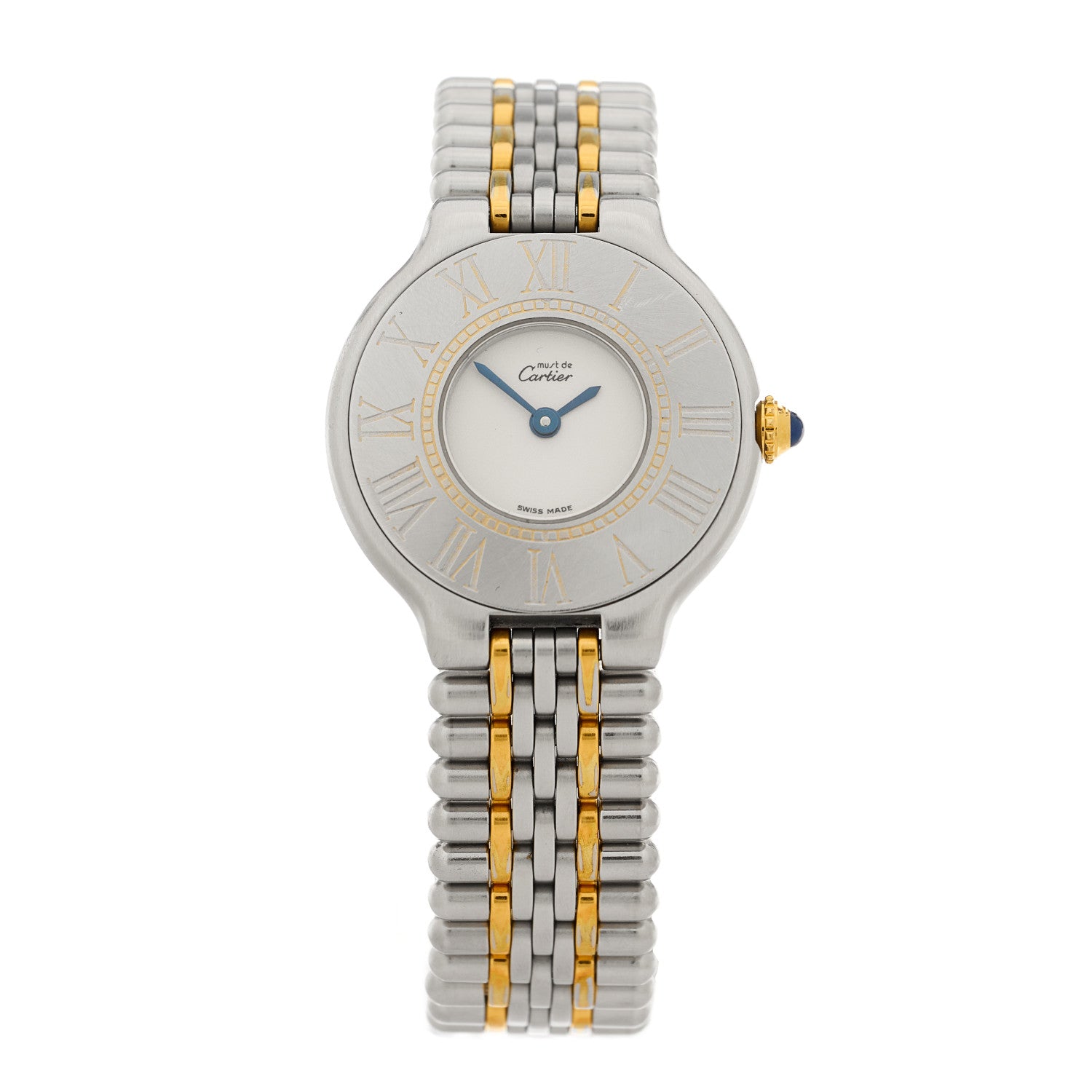 Cartier Stainless Steel 18K Yellow Gold 28mm Must De 21 Bullet Link Quartz Watch 1 of 4