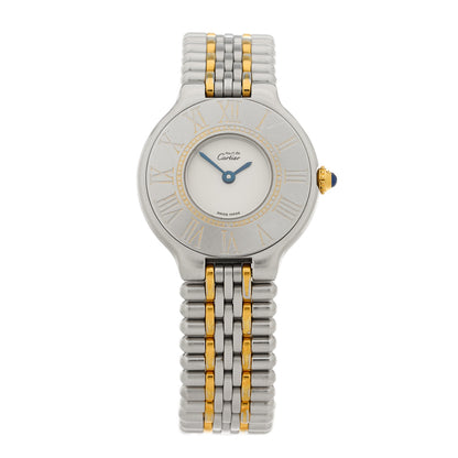 Cartier Stainless Steel 18K Yellow Gold 28mm Must De 21 Bullet Link Quartz Watch 1 of 4