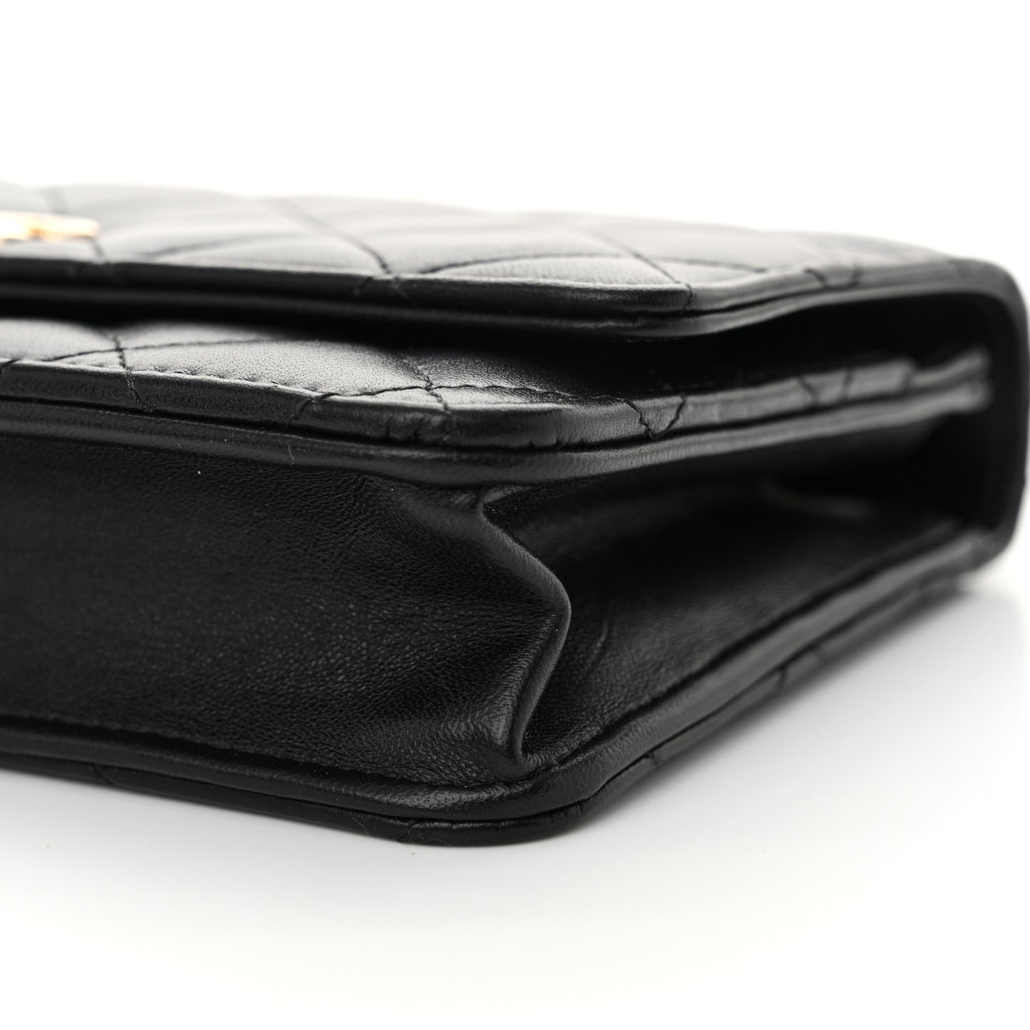 Lambskin Quilted Trendy CC Wallet On Chain WOC Black