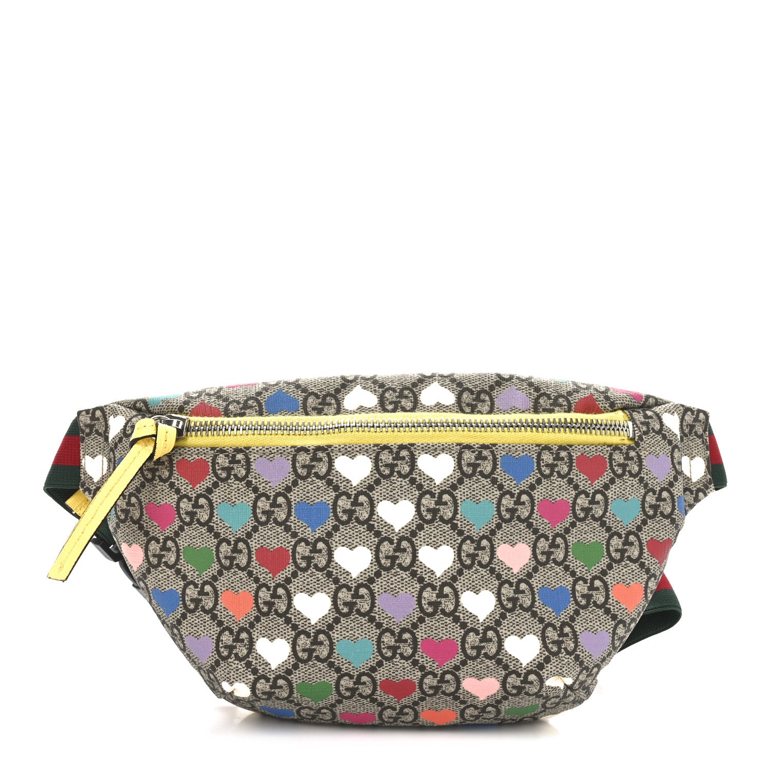 Gucci Soft GG Supreme Monogram Hearts Web Childrens Belt Bag Beige Ebony Multicolor Freesia 1 of 10