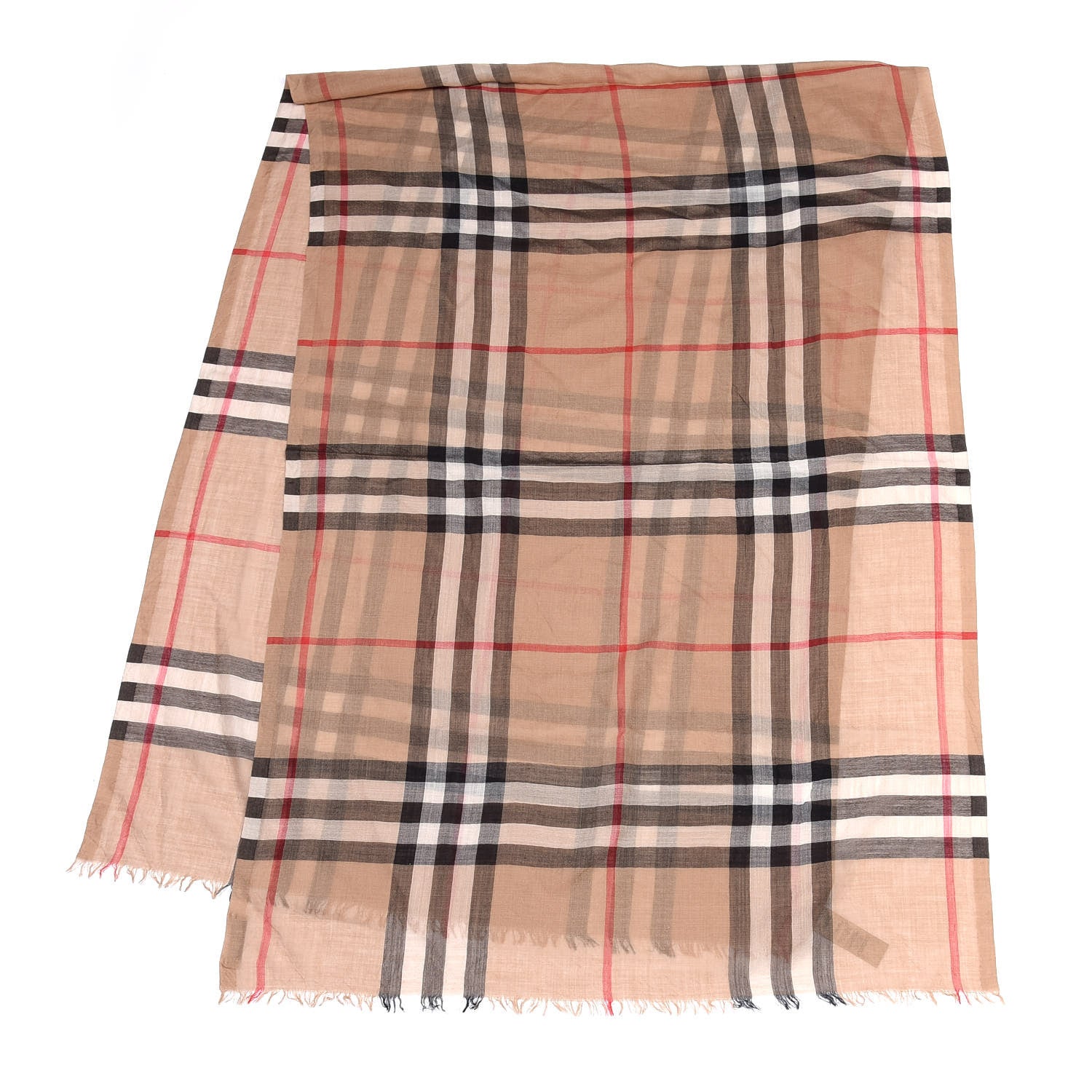 Burberry Wool Silk Gauze Giant Check Lightweight Scarf Camel 2 of 4