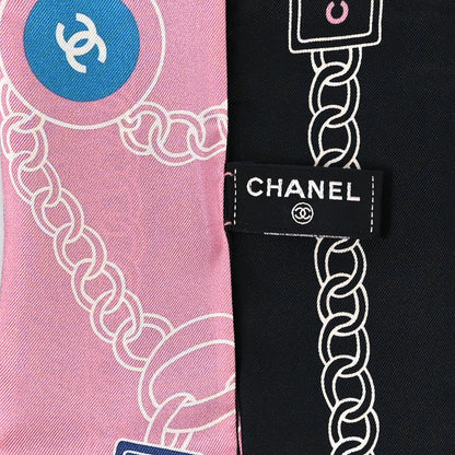 Chanel Silk CC Slim Bandeau Scarf Pink Black Blue 3 of 3