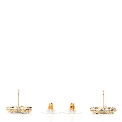 Chanel Pearl Crystal CC Earrings Light Gold 3 of 5