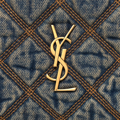 Saint Laurent Suede Denim Quilted Mini Becky Double Zip Bag Blue Cinnamon 7 of 13