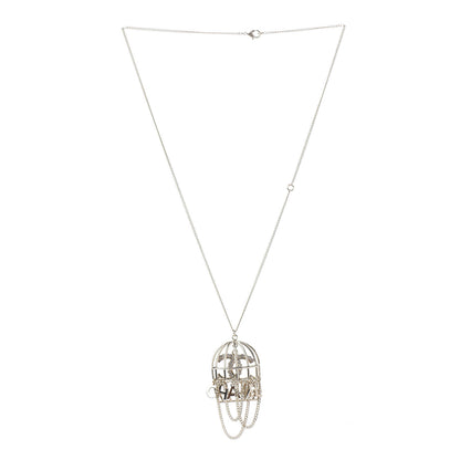 Chanel Metal Crystal Logo Bird Cage Necklace Gold 2 of 4