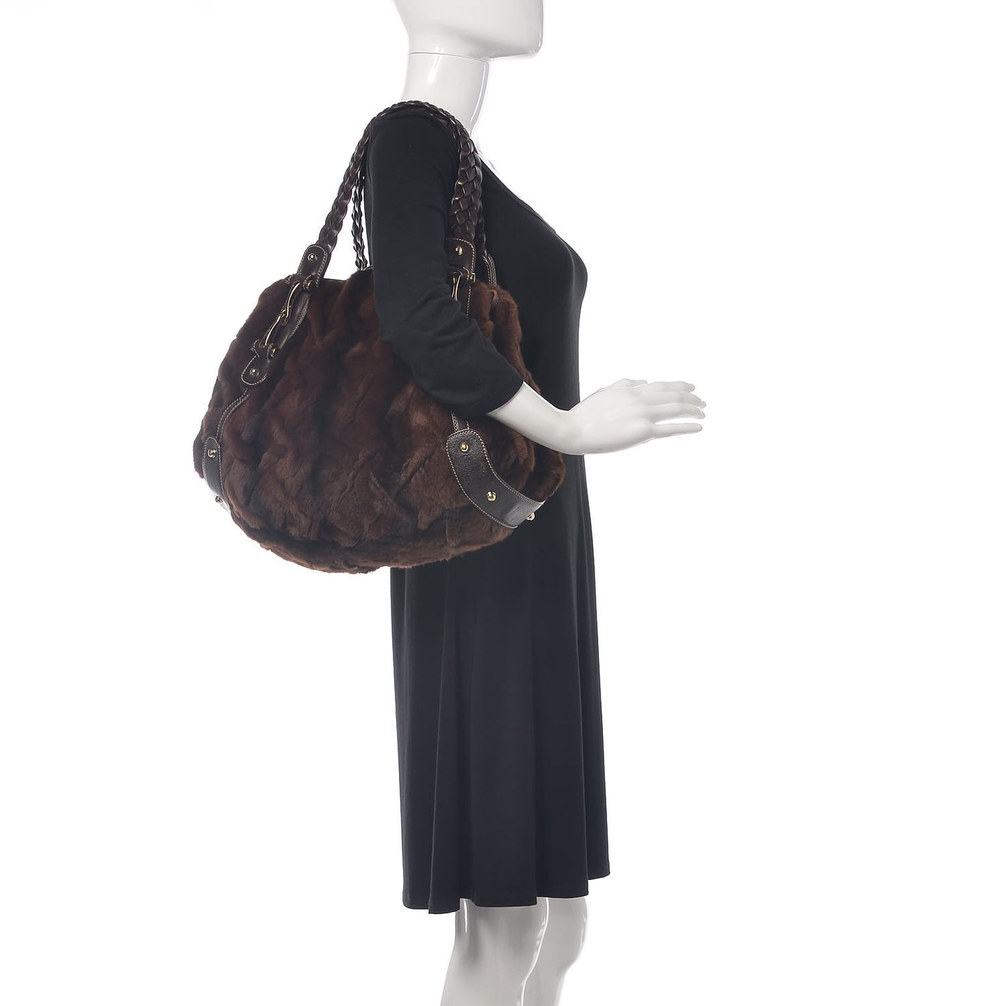 Mink Fur Calfskin Medium Pelham Shoulder Bag Brown