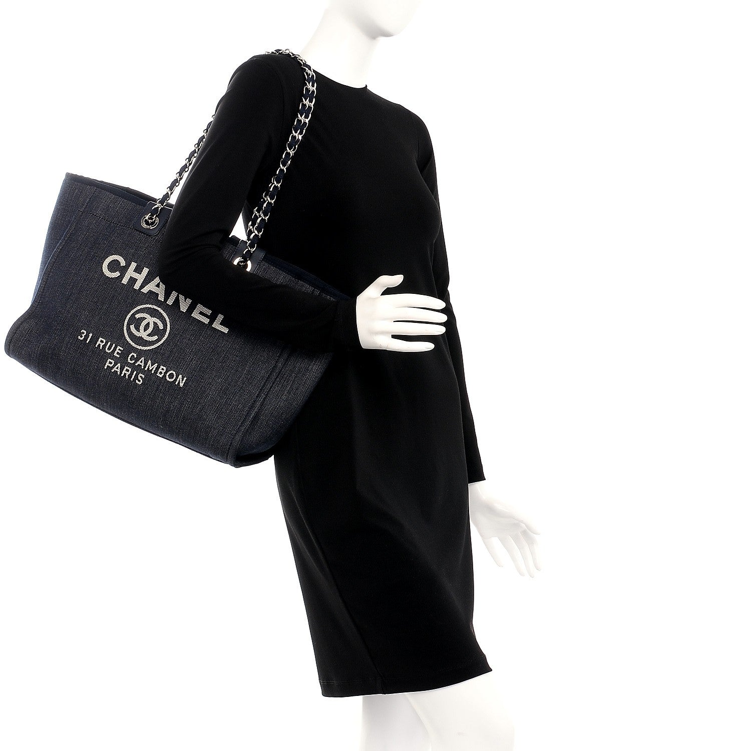 Chanel Canvas Large Deauville Tote Dark Blue 3 of 8