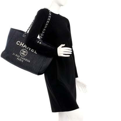 Chanel Canvas Large Deauville Tote Dark Blue 3 of 8