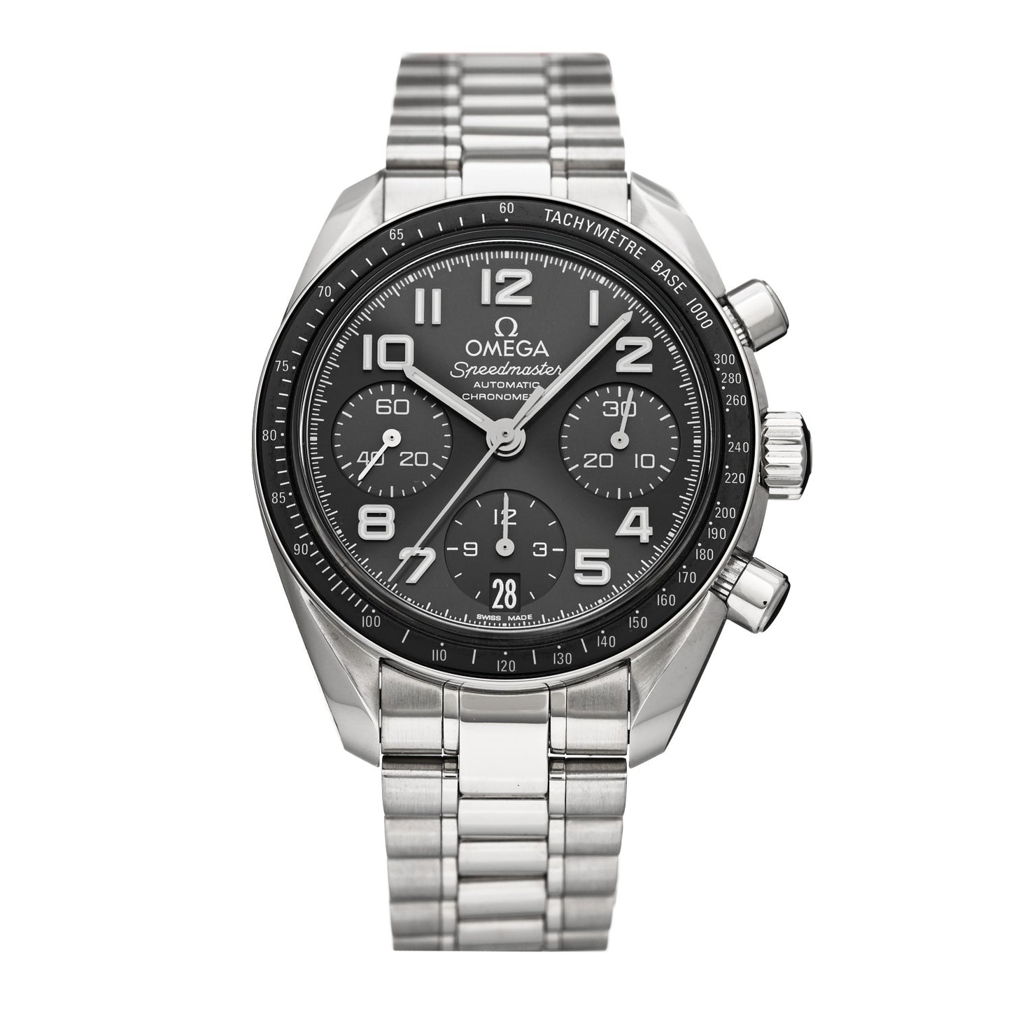 Stainless Steel 38mm Speedmaster Date Chronograph Automatic Watch Grey 324.30.38.40.06.001
