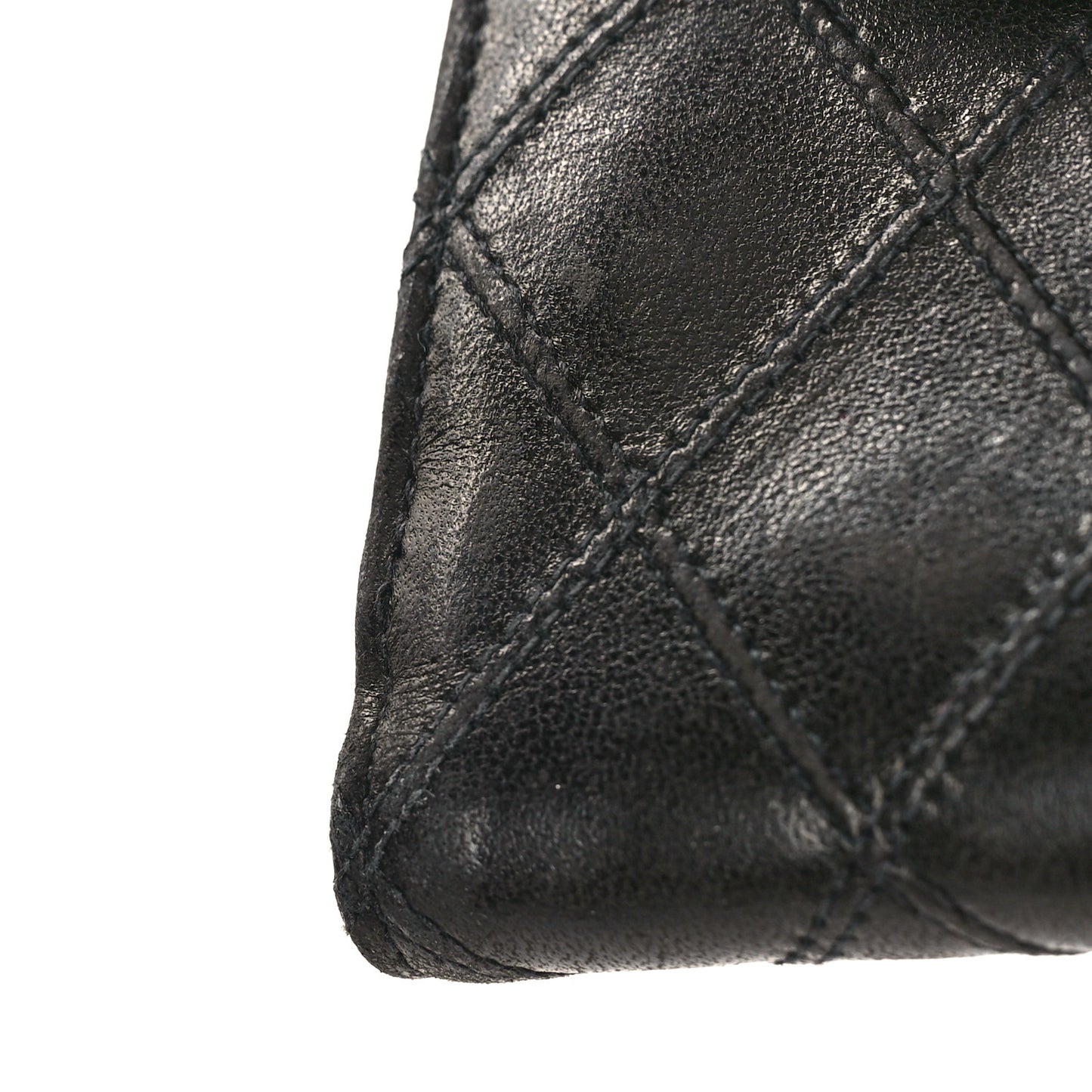Calfskin Diamond Stitched Compact Wallet Black
