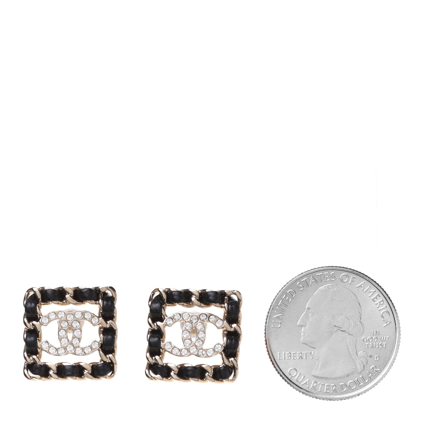 Crystal Lambskin Chain Sergeant Chanel Stud Earrings Black Gold