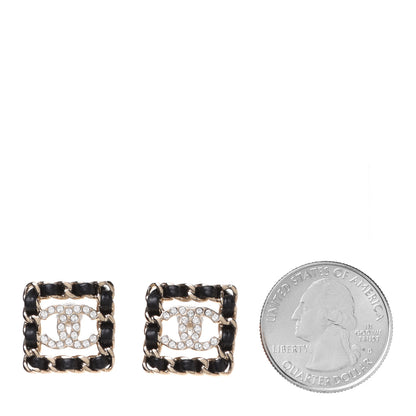 Chanel Crystal Lambskin Chain Sergeant Chanel Stud Earrings Black Gold 2 of 5