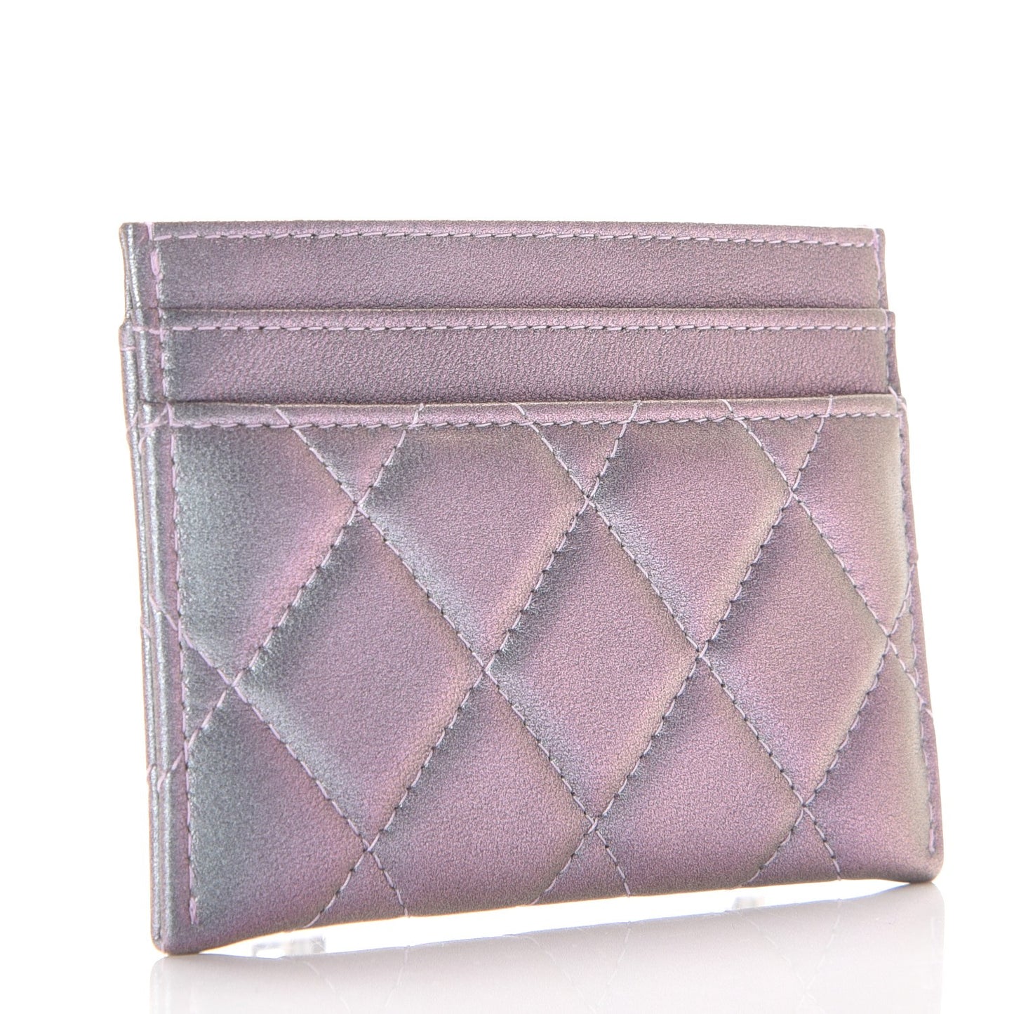 Iridescent Lambskin Quilted Reissue Card Holder Light Purple