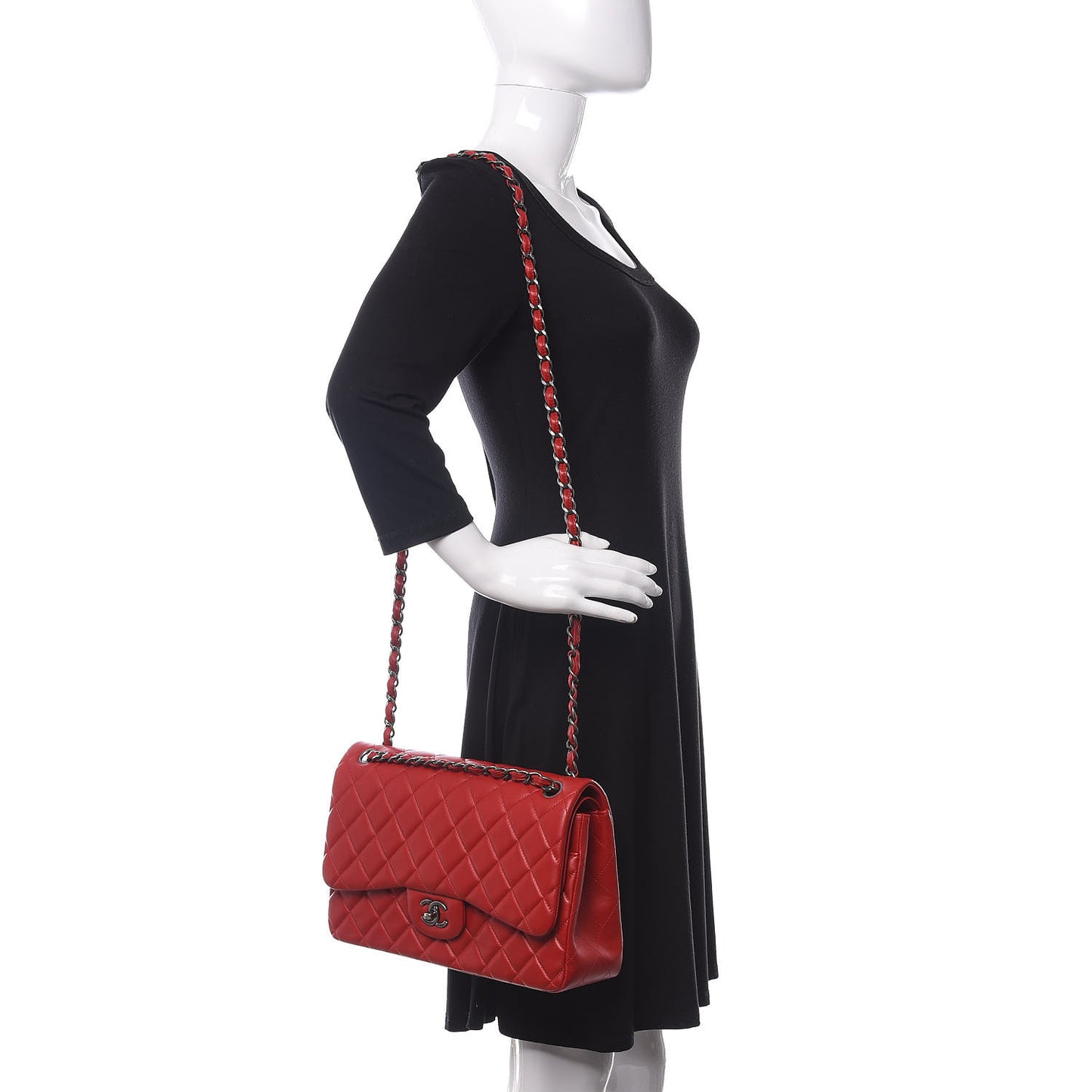 Lambskin Quilted Jumbo Double Flap Red