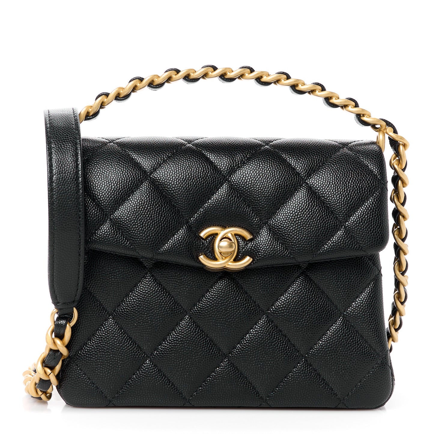 Caviar Quilted 31 Rue Cambon Mini Top Handle Flap Black