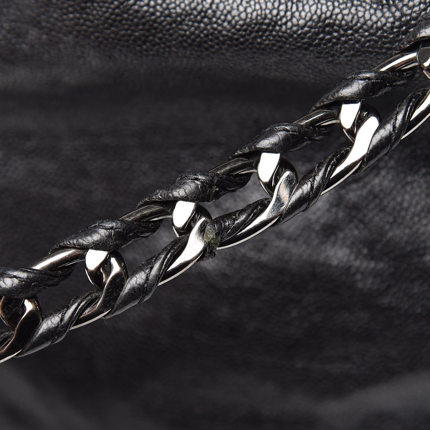 Glazed Calfskin Large Modern Chain Tote Black