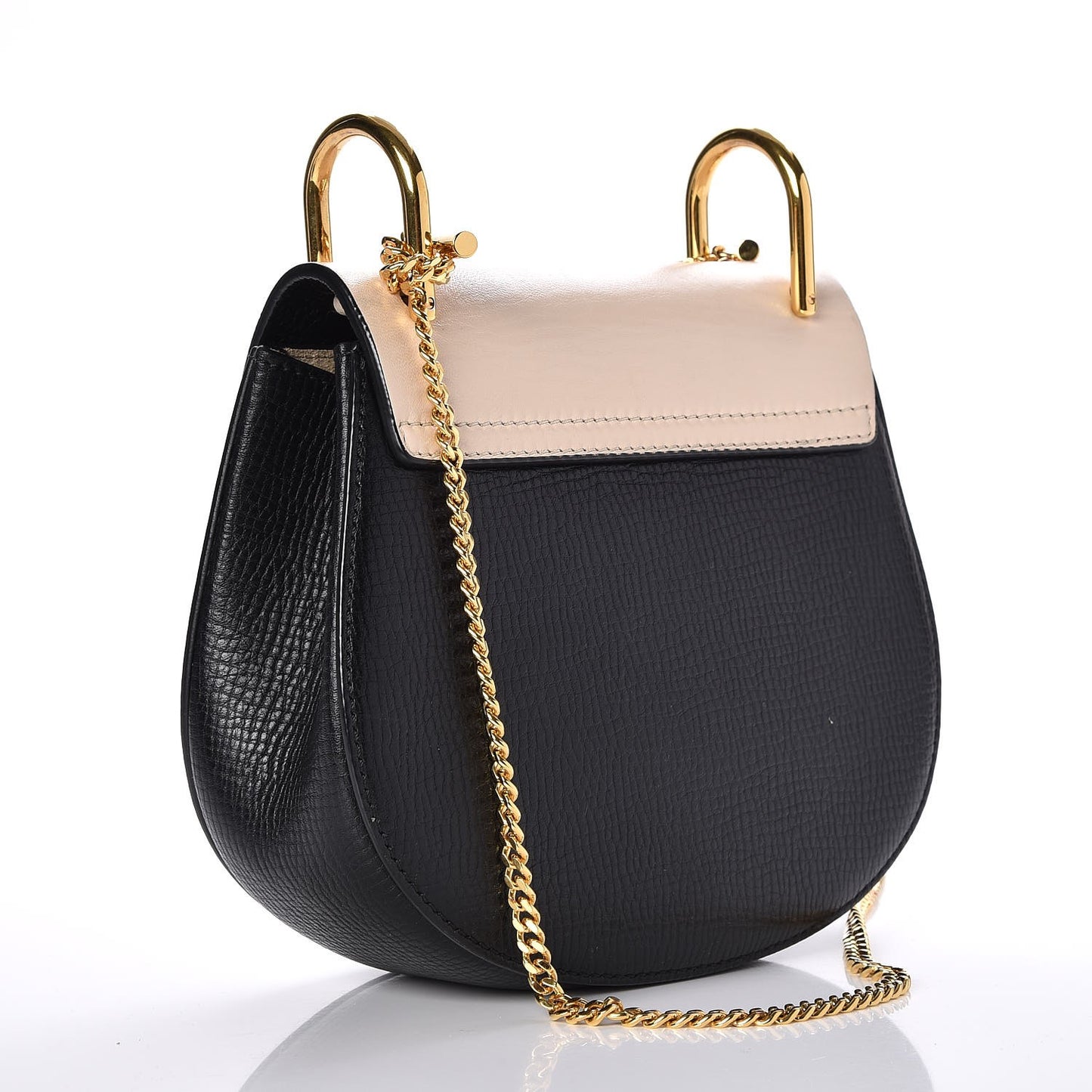 Grained Calfskin Lambskin Mini Bi-Color Drew Shoulder Bag Black Powder Beige