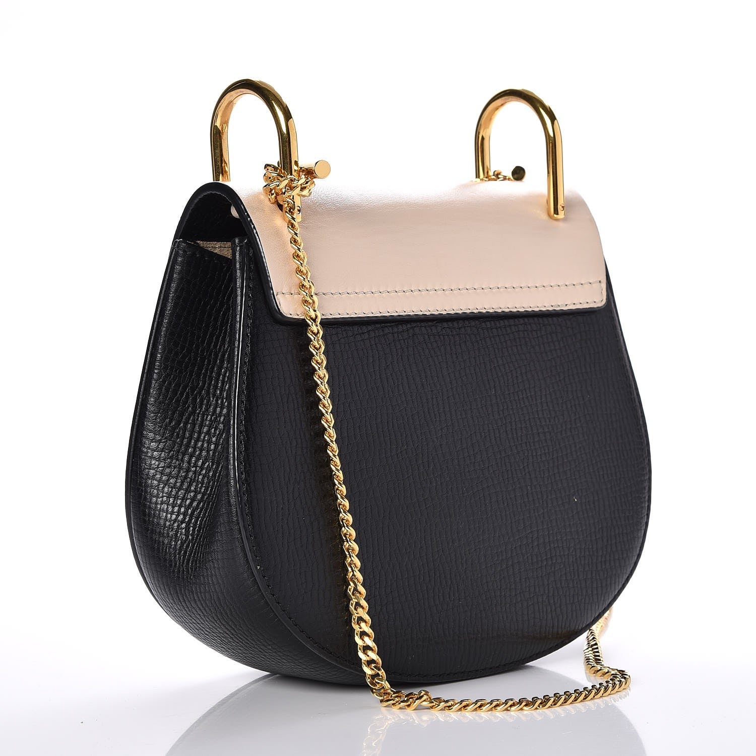 Chloe Grained Calfskin Lambskin Mini Bi-Color Drew Shoulder Bag Black Powder Beige 3 of 8