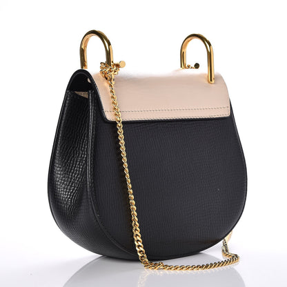 Chloe Grained Calfskin Lambskin Mini Bi-Color Drew Shoulder Bag Black Powder Beige 3 of 8