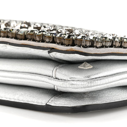 Valentino Garavani Nappa Beaded Embellished Carry Secrets Clutch Silver 8 of 11