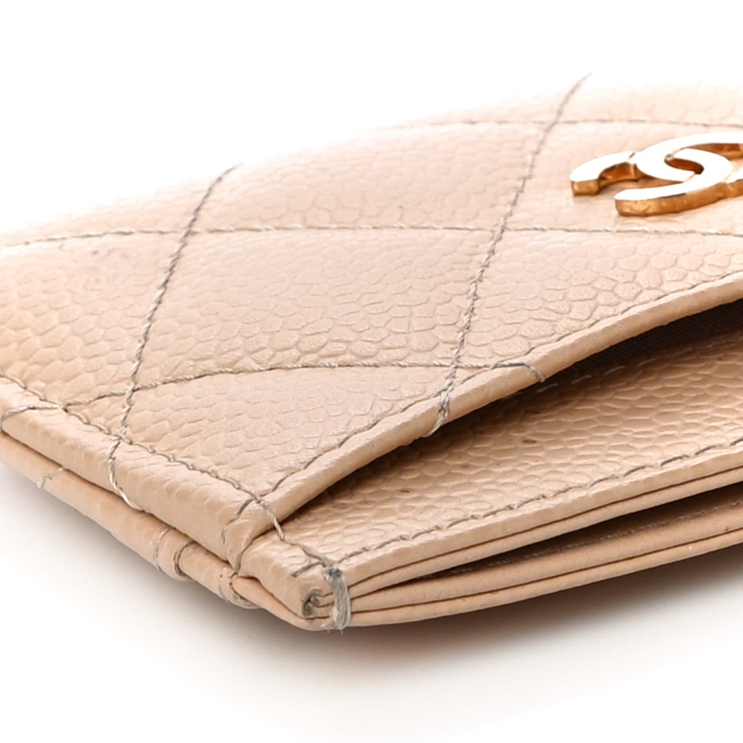 Caviar Quilted Card Holder Beige