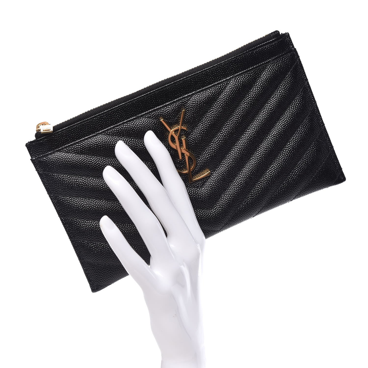 Saint Laurent Grain De Poudre Chevron Monogram Bill Pouch Black 2 of 8