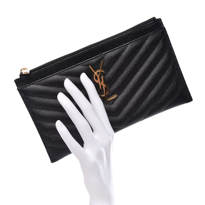 Saint Laurent Grain De Poudre Chevron Monogram Bill Pouch Black 2 of 8