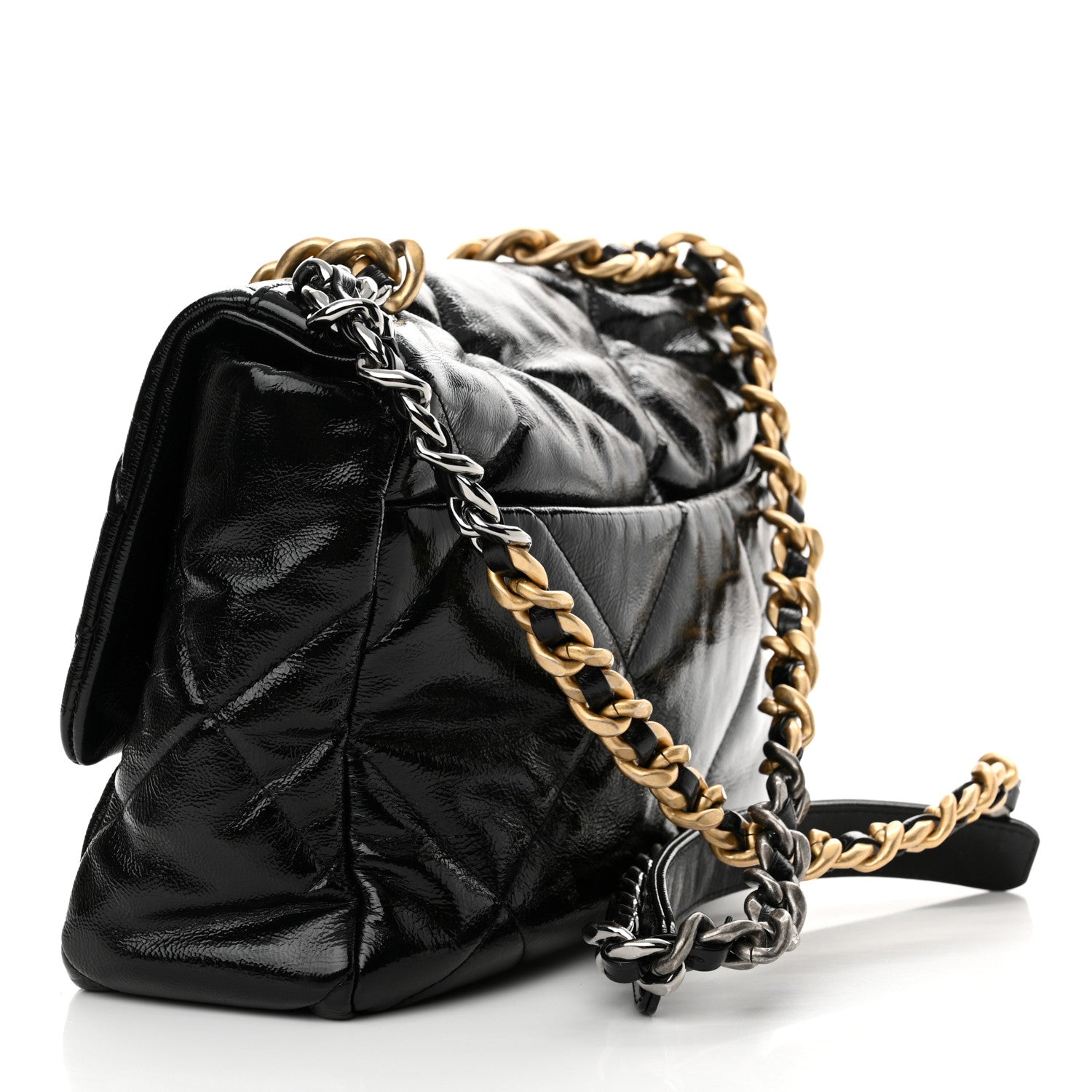 Chanel Shiny Crumpled Calfskin Quilted Large Chanel 19 Flap Black 3 of 11