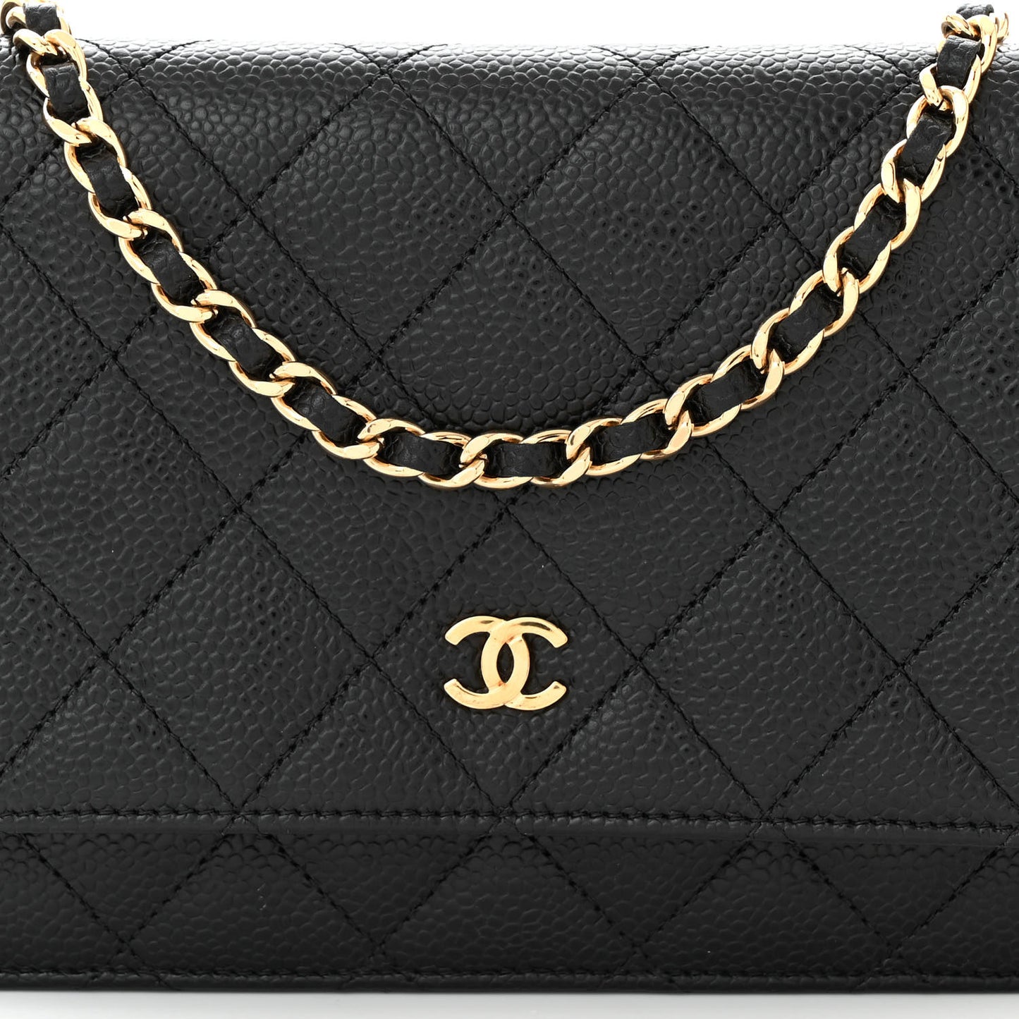 Caviar Quilted Wallet on Chain WOC Black