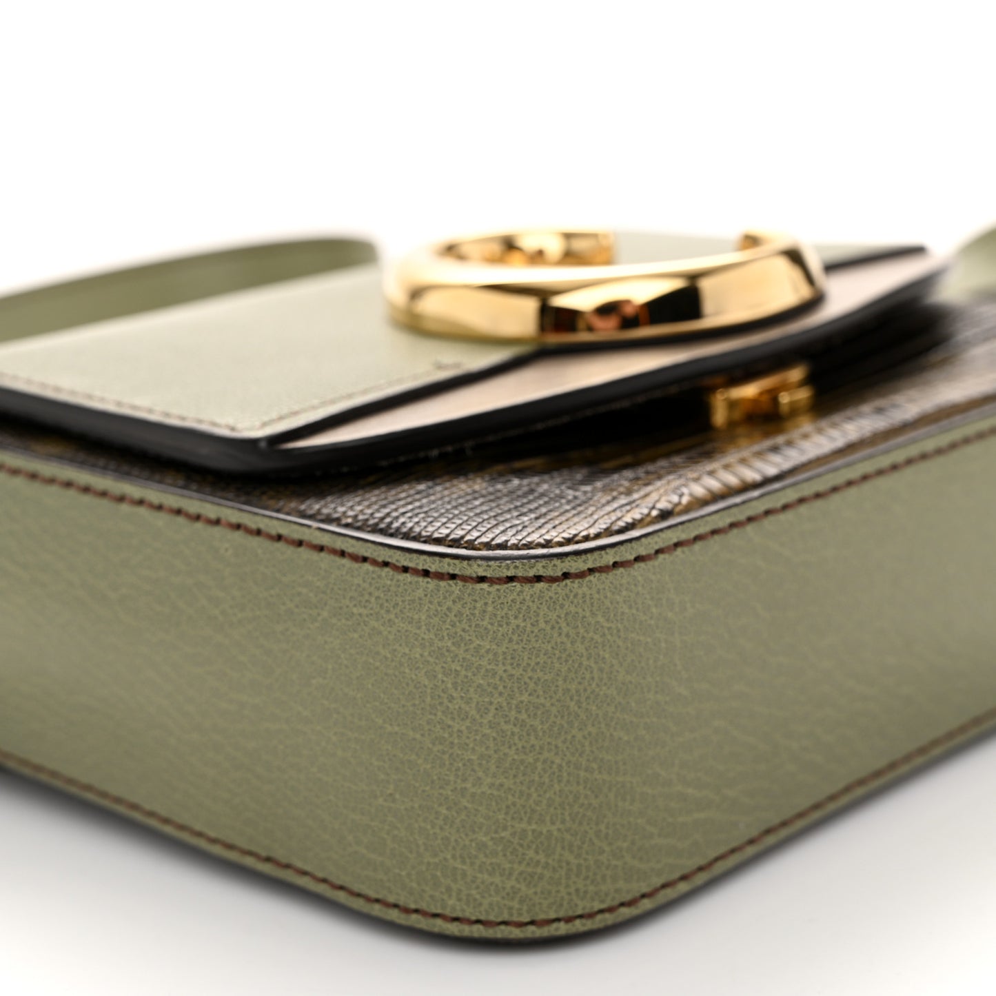 Goatskin Calfskin Lizard Embossed Mini C Double Carry Antique Green