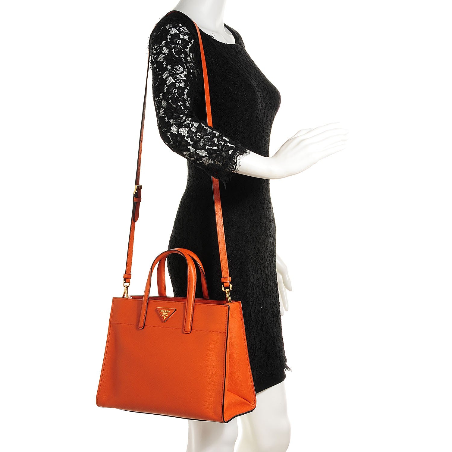 Prada Saffiano Small Soft Tote Papaya 2 of 10