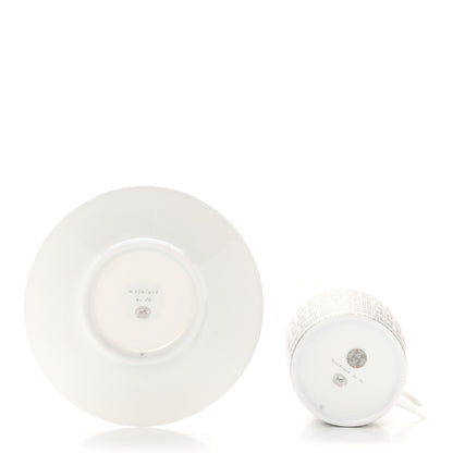 Hermes Porcelain Mosaique Au 24 Platine Tea Cup And Saucer Set Of 2 Platinum 5 of 8