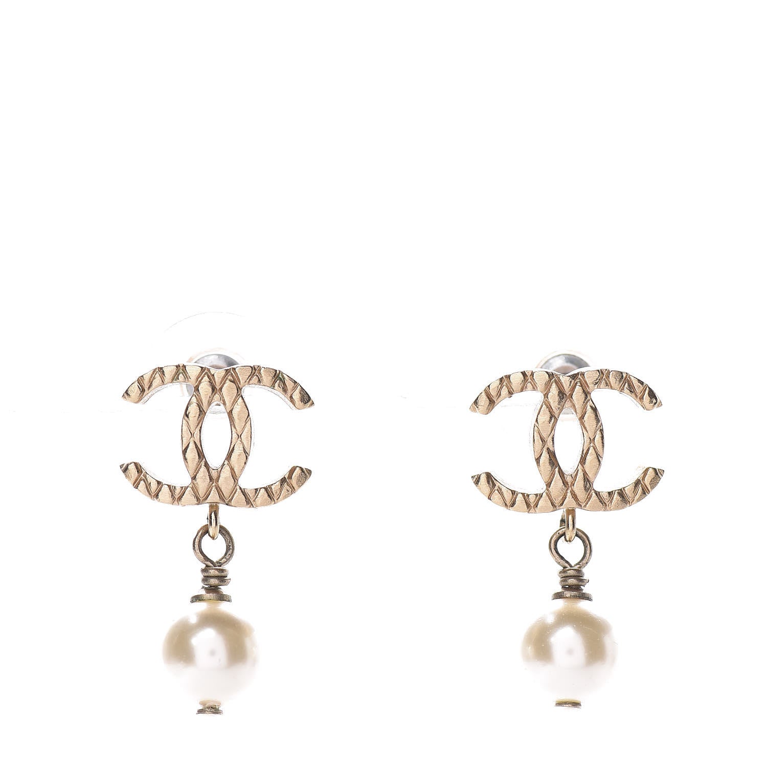Chanel Pearl Quilted CC Drop Earrings Gold 1 of 4