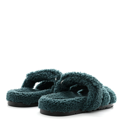 Hermes Woolskin Womens Chypre Sandals 40 Vert Anglais 4 of 8