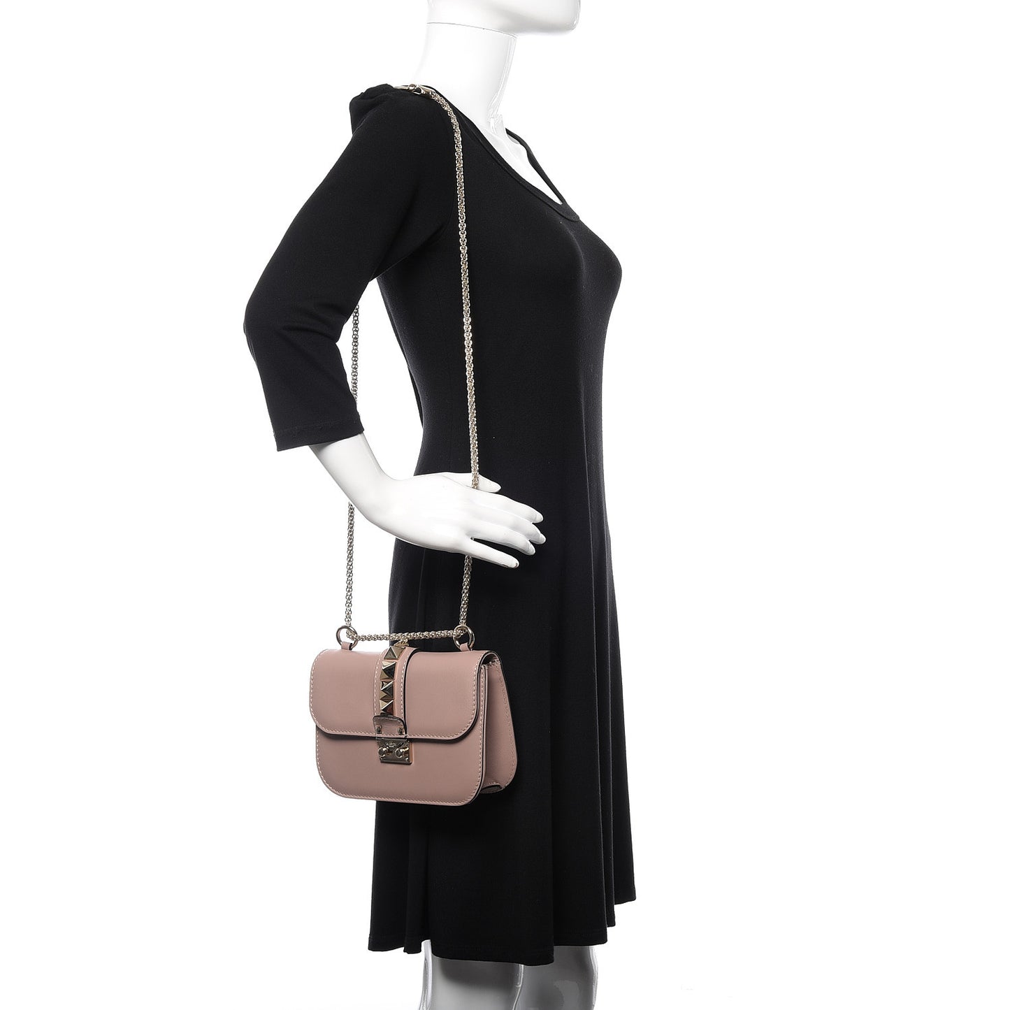 Vitello Small Glam Lock Rockstud Flap Poudre