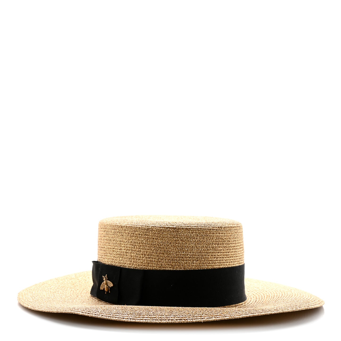 Glittered Straw Grosgrain Wide Brim Hat XS Gold Black