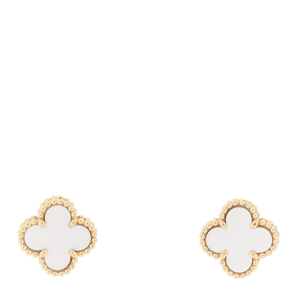 Van Cleef & Arpels 18K Yellow Gold Mother of Pearl Sweet Alhambra Earrings 1 of 5