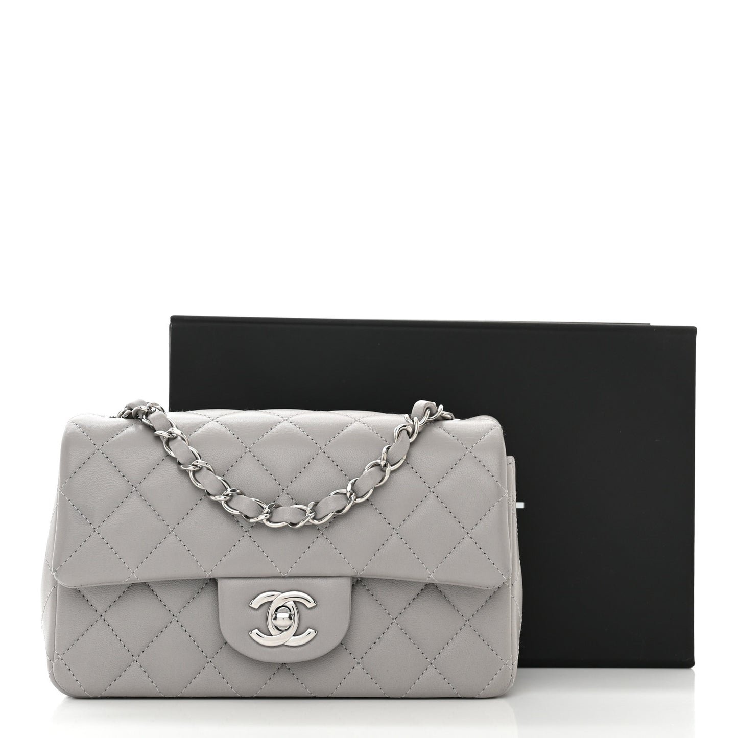 Lambskin Quilted Mini Rectangular Flap Grey