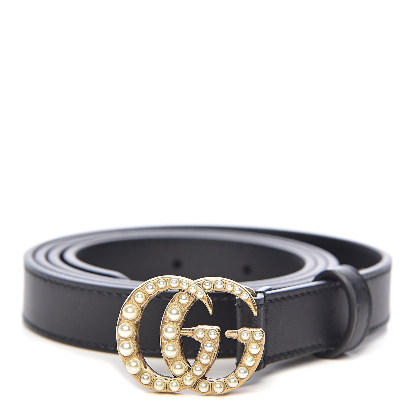 Calfskin Pearl Double G 20mm Belt 100 40 Black Cream