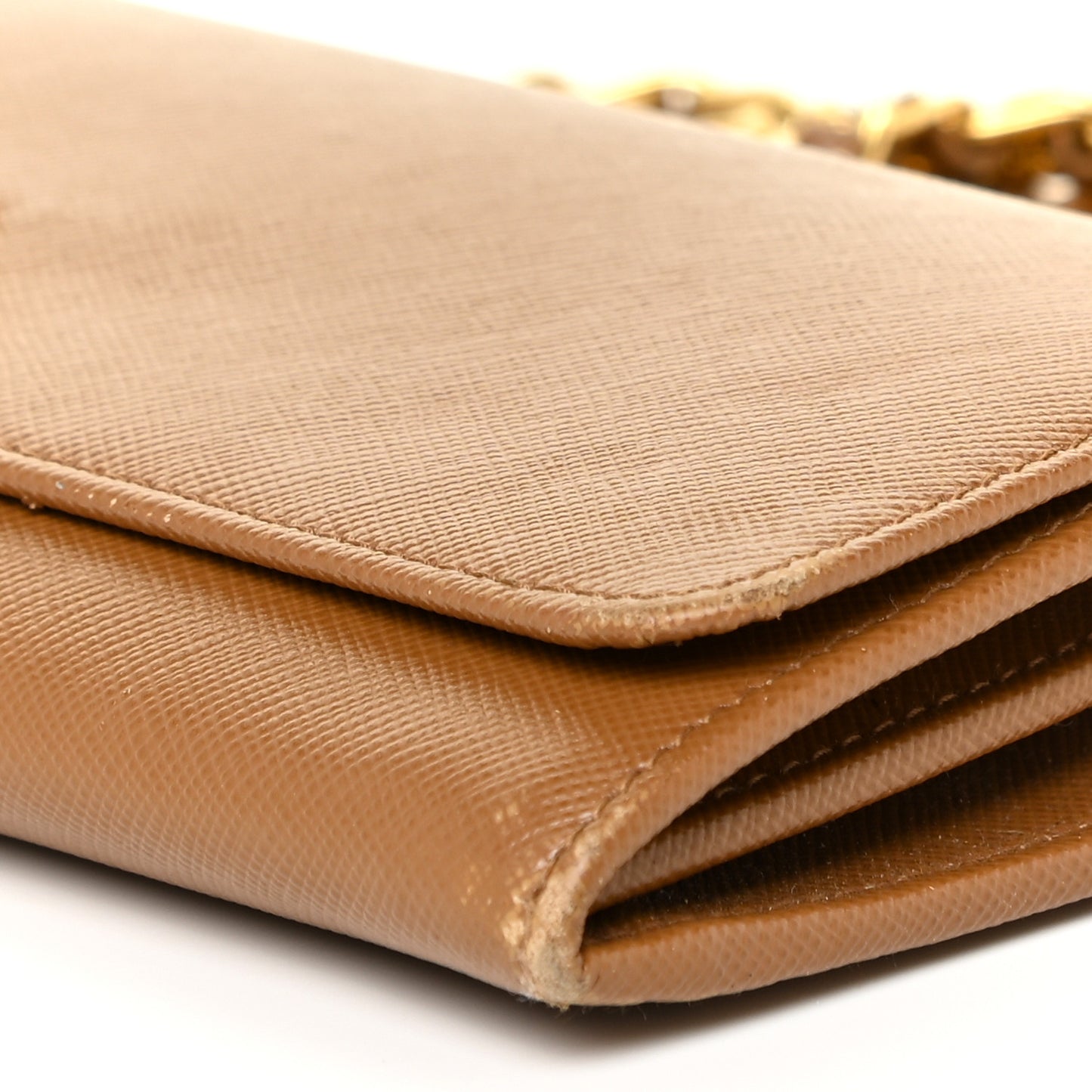 Saffiano Metal Oro Chain Wallet Caramel