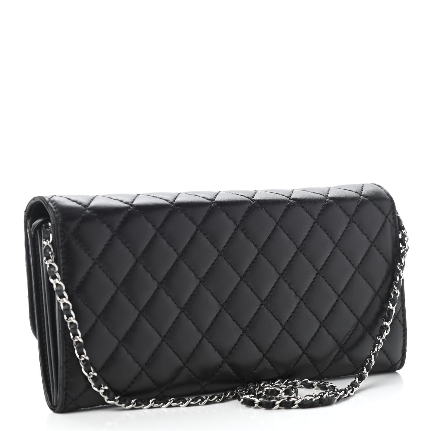 Lambskin Quilted Chain Clutch Flap Black