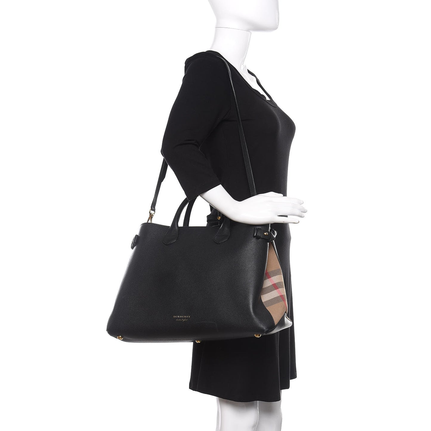 Grainy Calfskin House Check Large Banner Tote Black