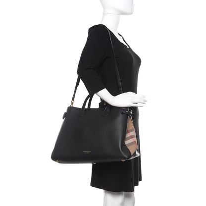 Burberry Grainy Calfskin House Check Large Banner Tote Black 2 of 9