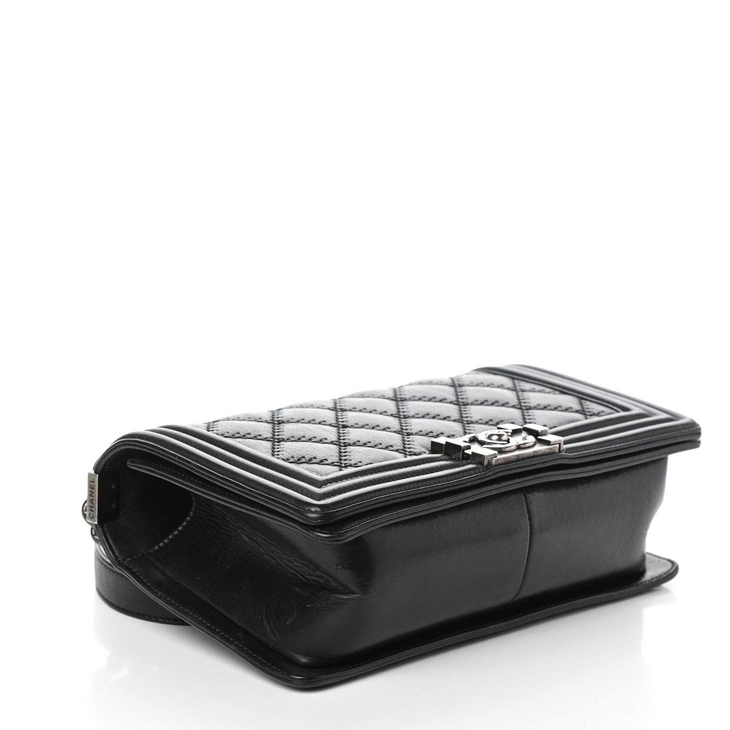 Calfskin Double Stitch Medium Boy Flap Black